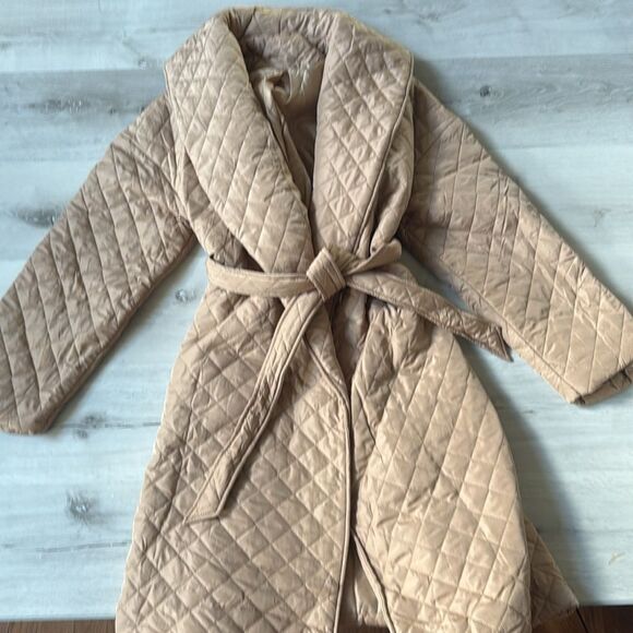 Winter Spring Mid-length Women's Parka quilted XL Tan NWOT - Picture 2 of 5